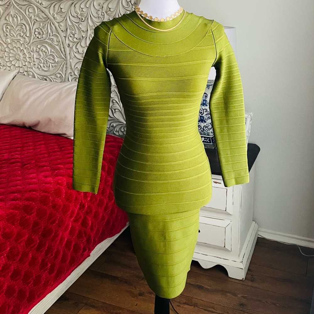 Marciano Green Bodycon Bandage Long Sleeve Dress